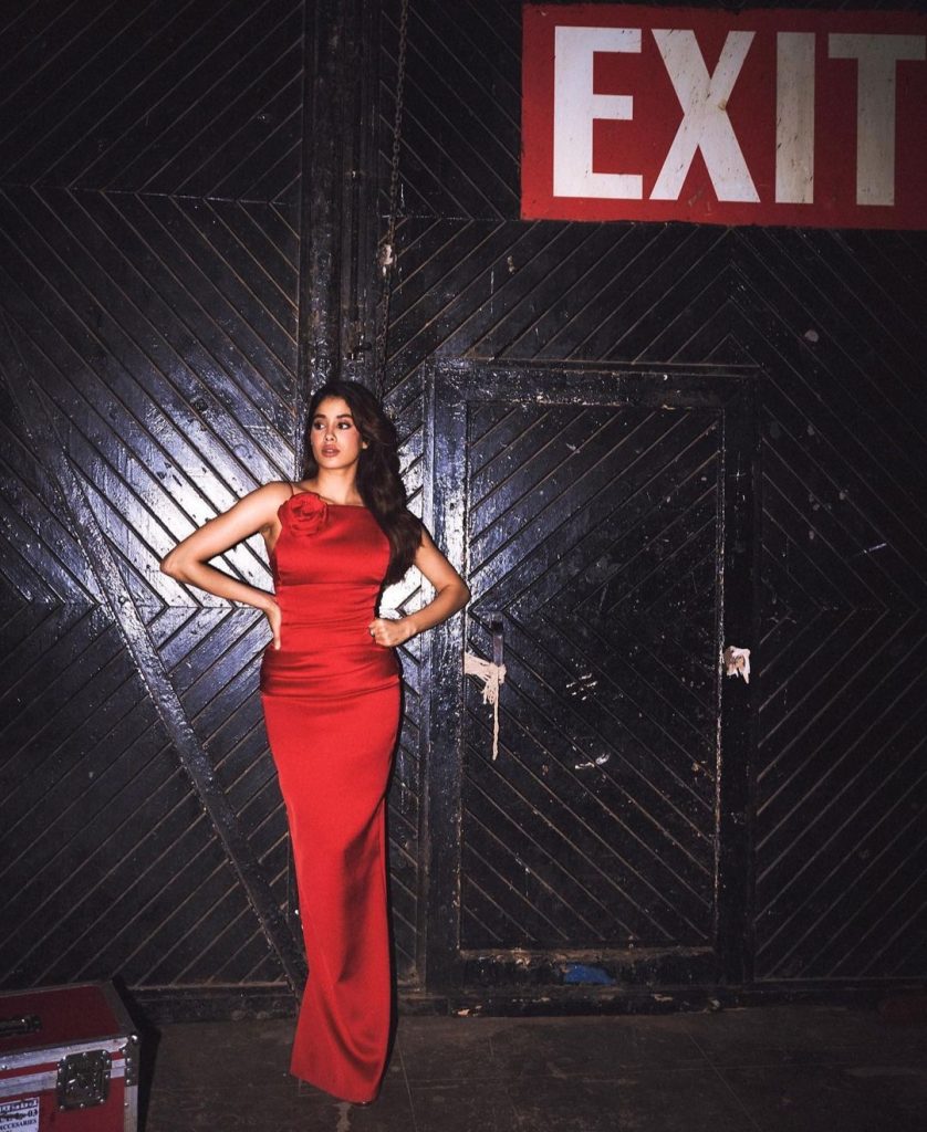 Janhvi Kapoor red satin maxi dress pic - Instant Bollywood Janhvi Kapoor red satin maxi dress pic